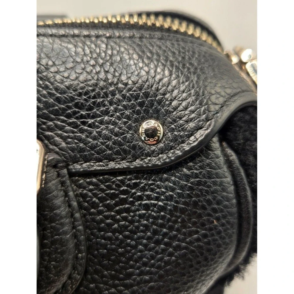 Coach Satchel Womens Medium Black Good Pebbled Leather Shearling Crossbody Bag